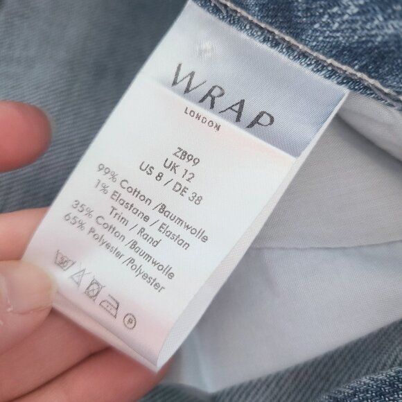 Wrap London Light Blue Wash Denim Frayed Hem Ankle Jeans US Women's 8 - Picture 4 of 5